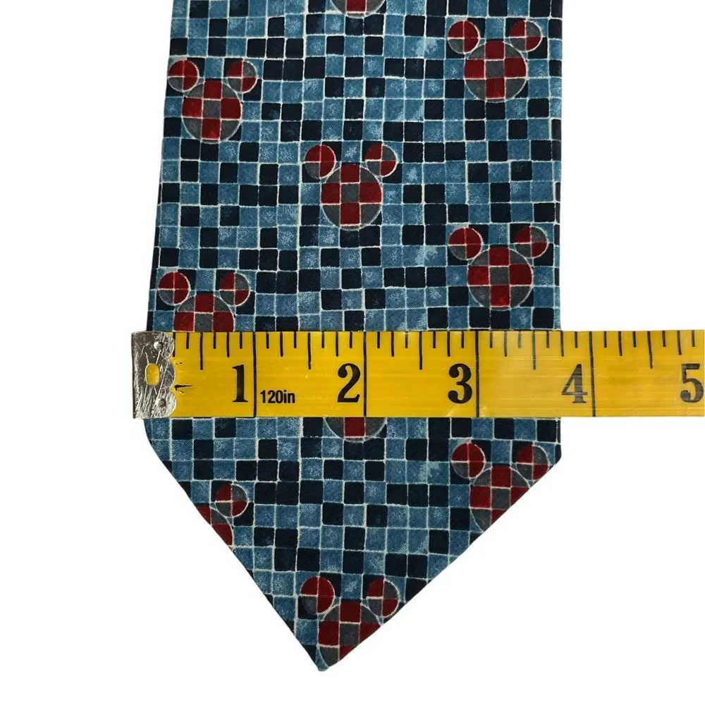 Disney Mickey‎ Mouse Mosaic Pattern Tie in Turquoise Blue and Burgundy